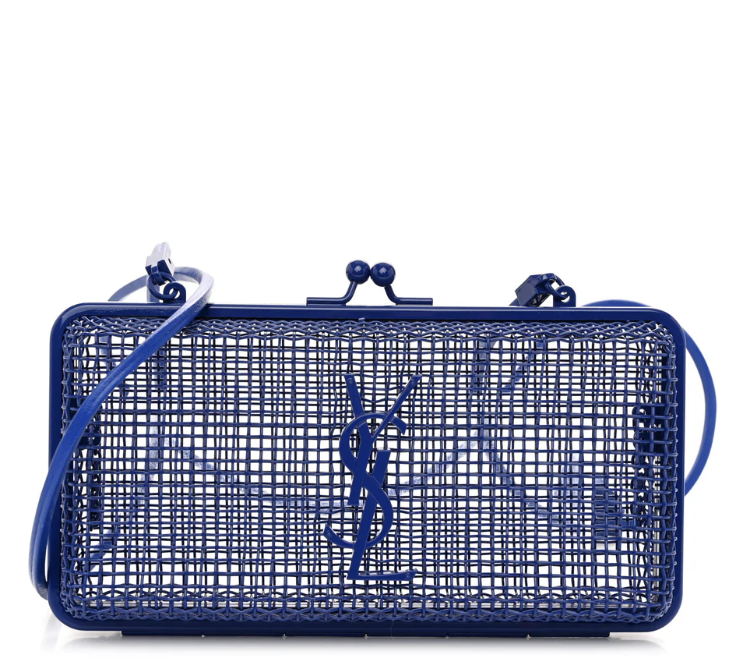 Brass Lambskin Monogram Cassandre Cage Bag Blue Majorelle