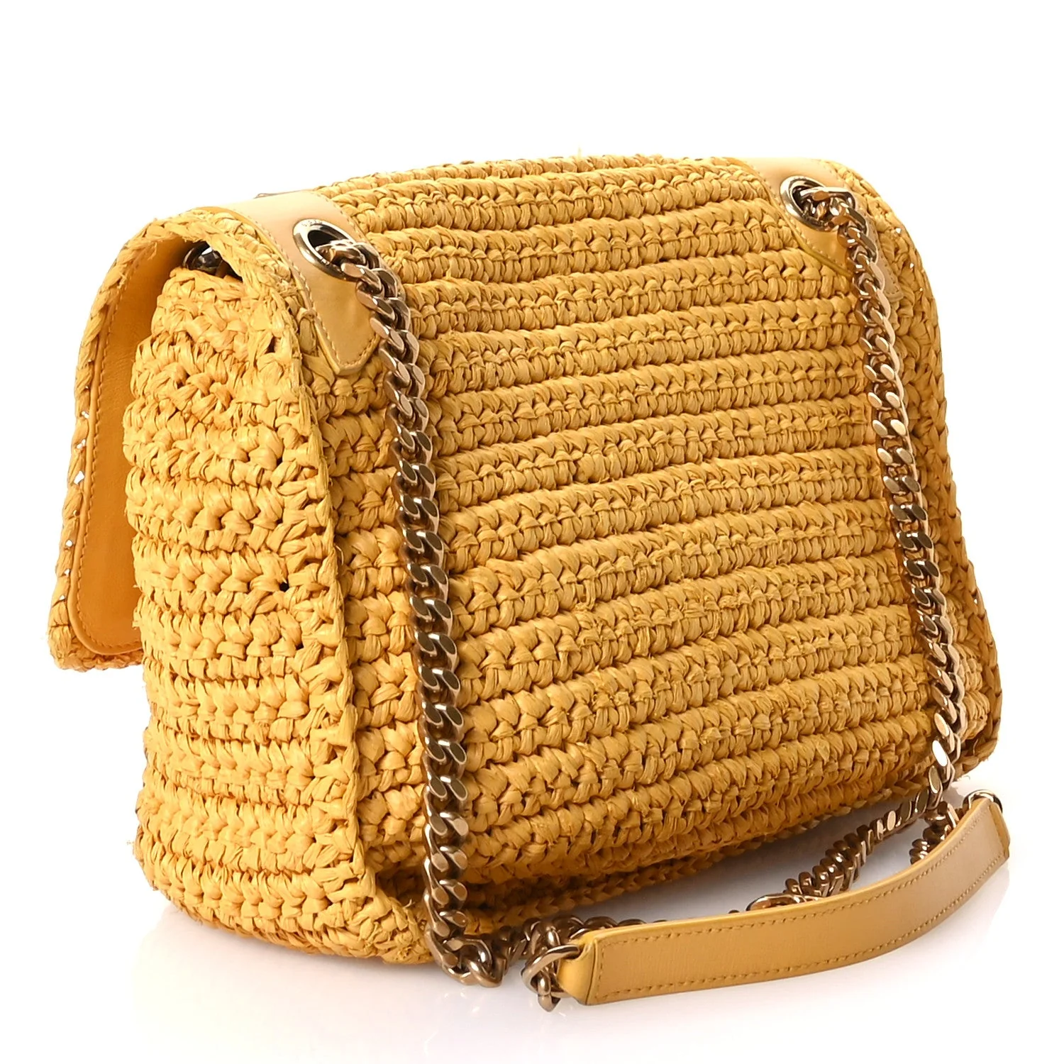 Niki Medium Chain Bag in Raffia and Leather - Wheat